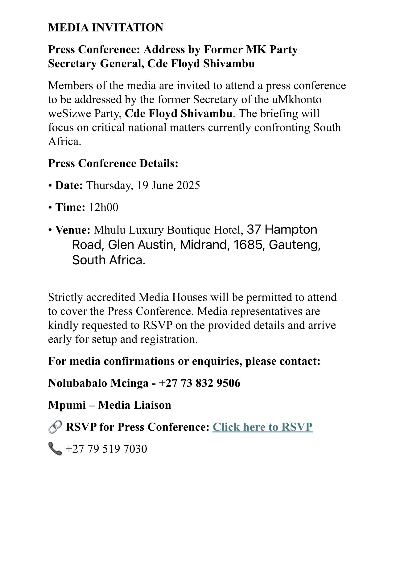 Shivambu to address nation amid speculation over MK Party fallout