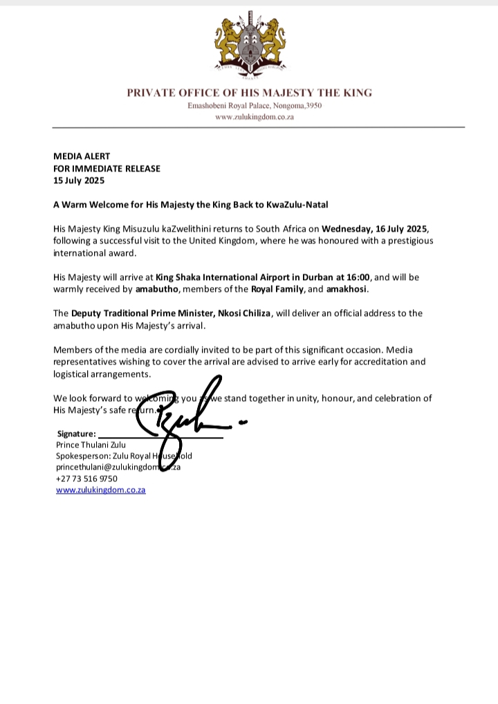 A Warm Welcome for His Majesty the King Back to KwaZulu-Natal