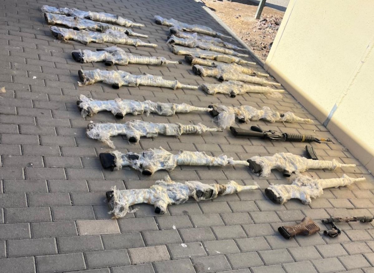 Seized M16 rifles recovered after IDF intercepted a weapons smuggling drone