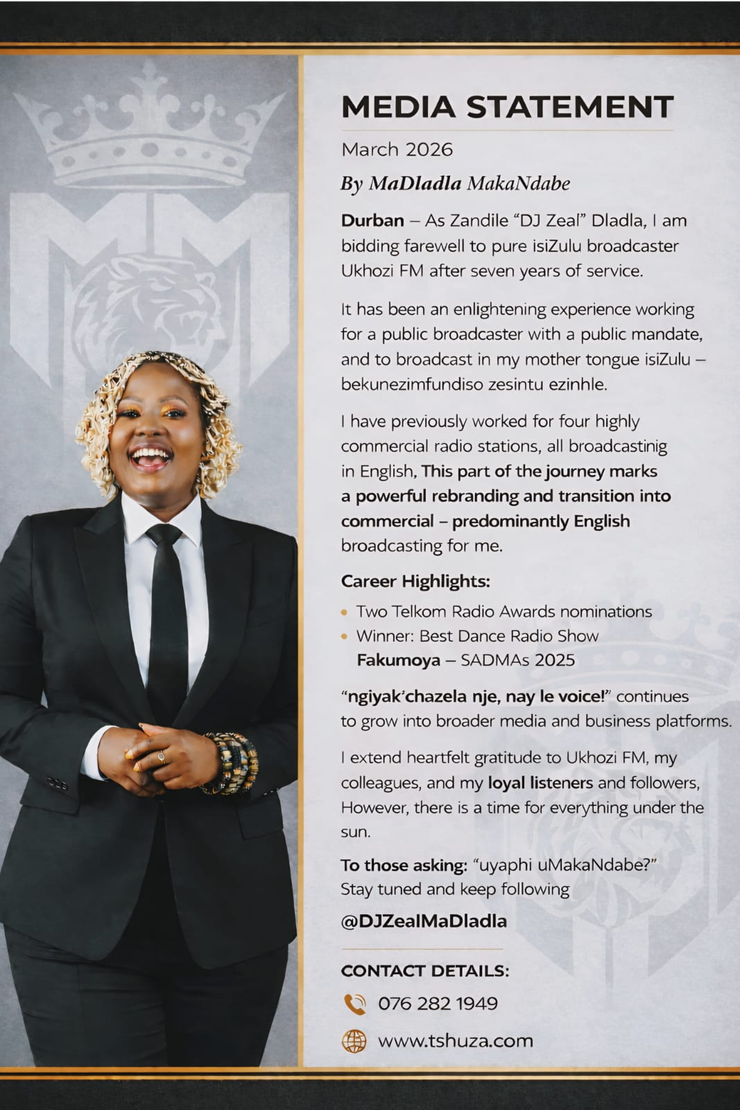 UKHOZI FM FAKUMOYA HOST DJ ZEAL BIDS FAREWELL TO THE STATION