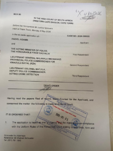 NCC leader Fadiel Adams has been arrested