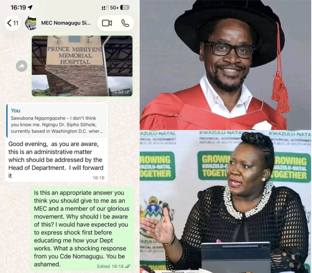 US-based academic Dr Sipho Sithole, originally from Umsinga in the Midlands of KZN has expressed deep outrage over the MEC’s dismissive response to a complaint about negligent service at Prince Mshiyeni Memorial Hospital.