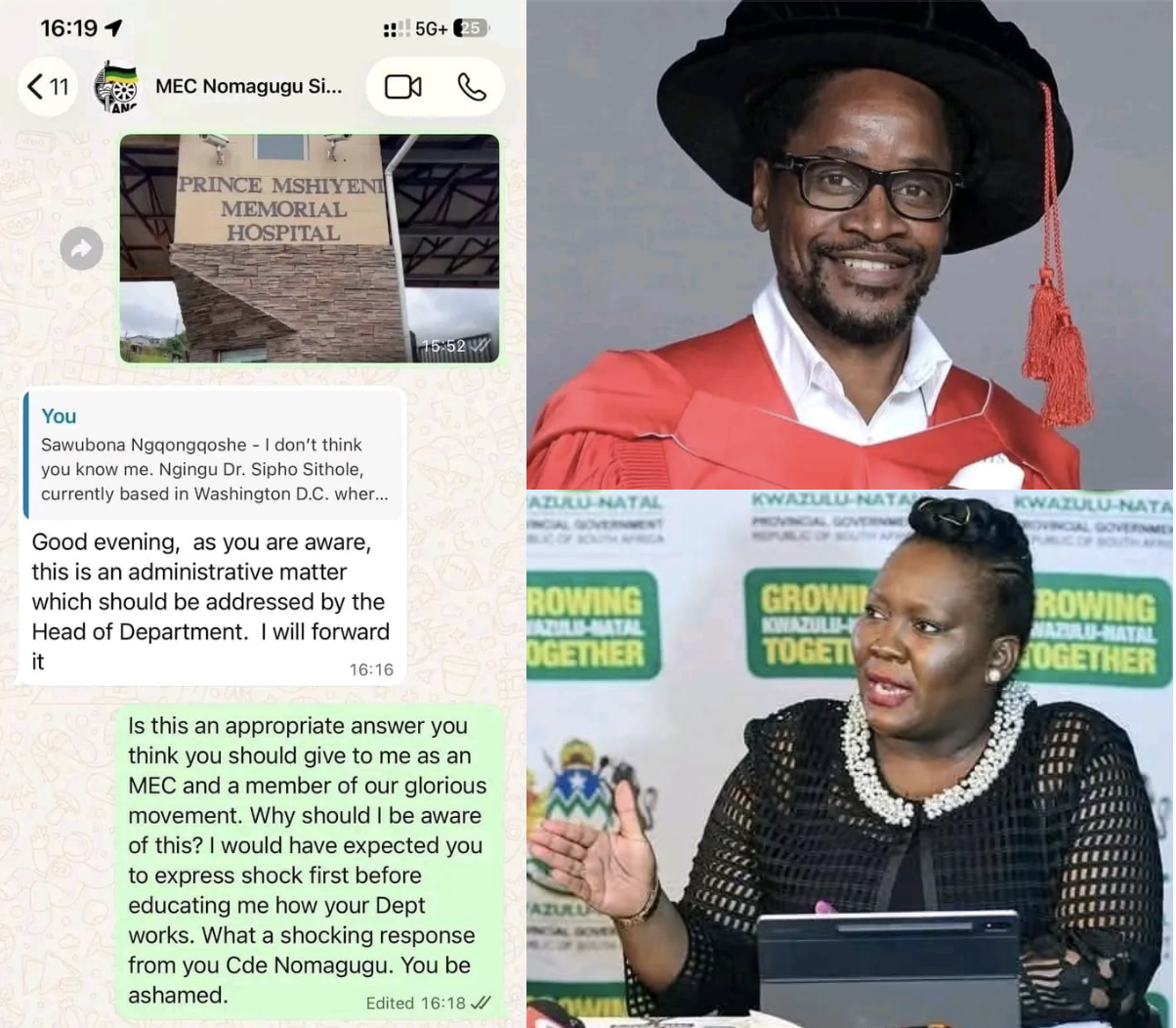 US-based academic Dr Sipho Sithole, originally from Umsinga in the Midlands of KZN has expressed deep outrage over the MEC’s dismissive response to a complaint about negligent service at Prince Mshiyeni Memorial Hospital.