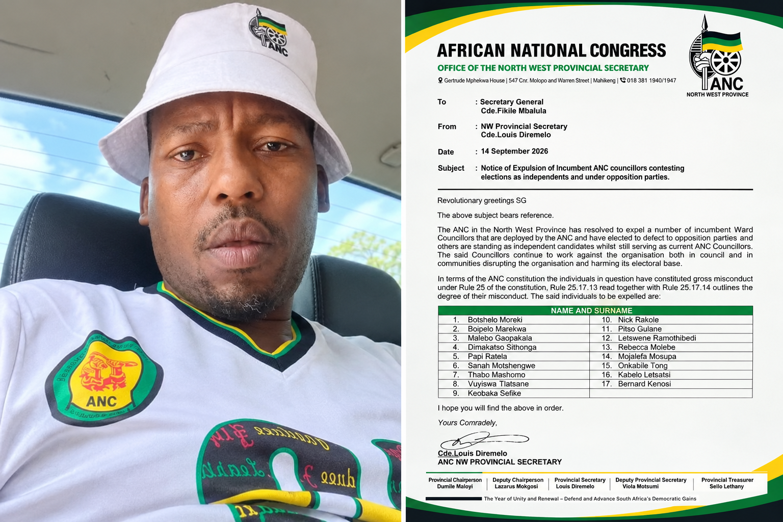 ANC North West Cracks Down on Dissent 17 Incumbent Councilors Expelled for Defection and Rebel Independent Bids