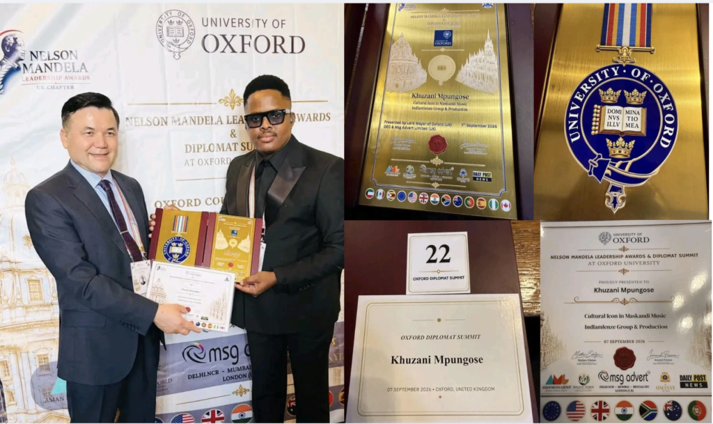 Award-winning Maskandi musician Khuzani "Idlamlenze" Mpungose was officially recognized as a Cultural Icon in Maskandi Music at the prestigious Nelson Mandela Leadership Awards & Diplomatic Summit 2026.