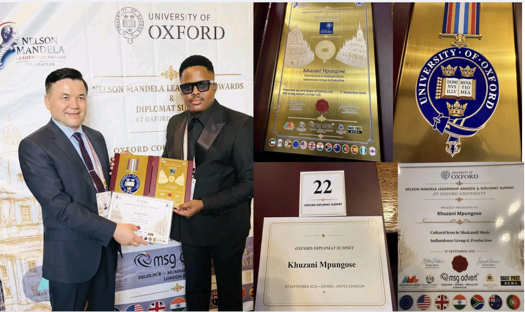 Award-winning Maskandi musician Khuzani "Idlamlenze" Mpungose was officially recognized as a Cultural Icon in Maskandi Music at the prestigious Nelson Mandela Leadership Awards & Diplomatic Summit 2026.