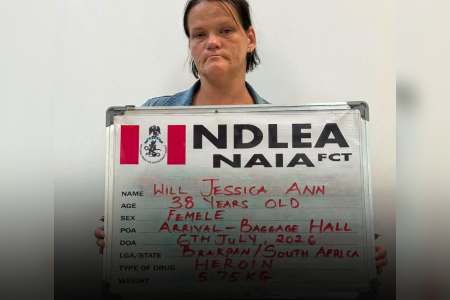 South African woman sentenced to 25 years in Nigeria over 5.75kg heroin