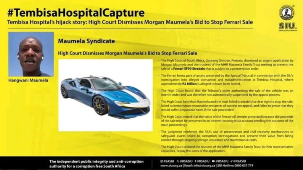 High Court Dismisses Bid to Halt Ferrari Sale in R2 Billion Tembisa Hospital Corruption Probe